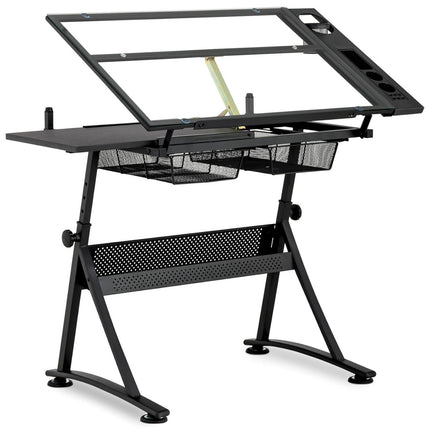 FROMMSTARCK Desk, glass drawing table with drawers for drawing and sketching, 120x60 cm
