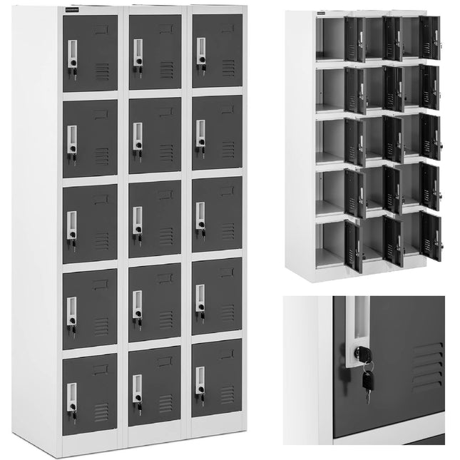 FROMMSTARCK Clockbox with social metal storage compartments for locker room 15 lockers for key