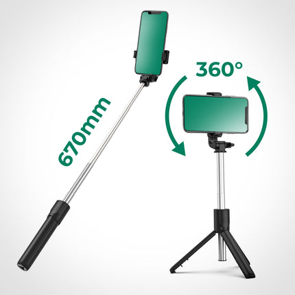 HURTEL Telescopic selfie stick with remote control, tripod stand for phone 0.7m - black – image 9