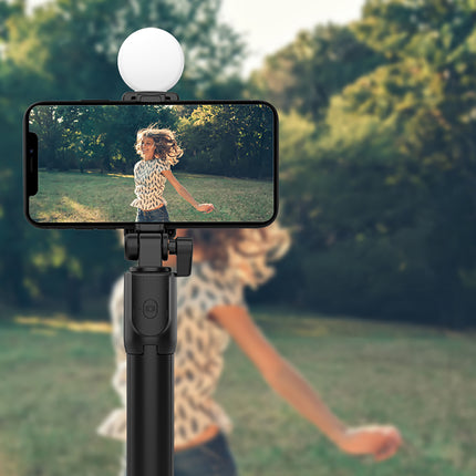 HURTEL Telescopic selfie stick with remote control + LED light, tripod stand for phone 0.71 m - black – image 10