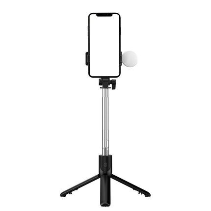 HURTEL Telescopic selfie stick with remote control + LED light, tripod stand for phone 0.71 m - black – image 2