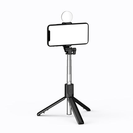 HURTEL Telescopic selfie stick with remote control + LED light, tripod stand for phone 0.71 m - black – image 4