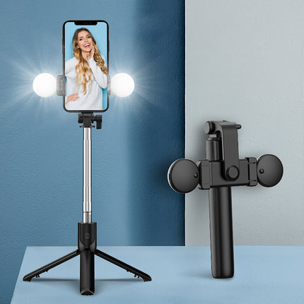 HURTEL Telescopic selfie stick with remote control + LED light, tripod stand for phone 0.71 m - black – image 8