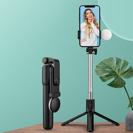 HURTEL Telescopic selfie stick with remote control + LED light, tripod stand for phone 0.71 m - black – image 9