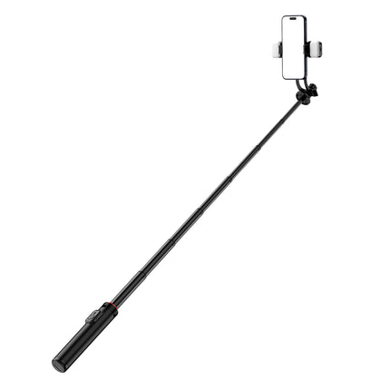 HURTEL Telescopic selfie stick with remote control + 2x LED light tripod stand for phone 1.3m aluminum - black