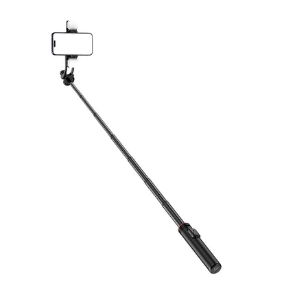 HURTEL Telescopic selfie stick with remote control + 2x LED light tripod stand for phone 1.3m aluminum - black – image 3