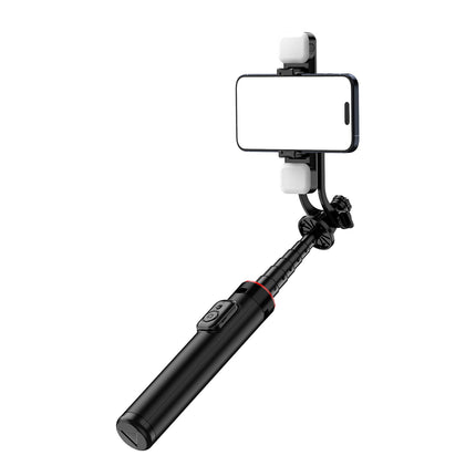 HURTEL Telescopic selfie stick with remote control + 2x LED light tripod stand for phone 1.3m aluminum - black – image 6