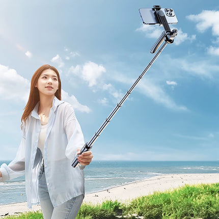 HURTEL Telescopic selfie stick with remote control, phone tripod, 1.75 m, aluminum - black – image 3