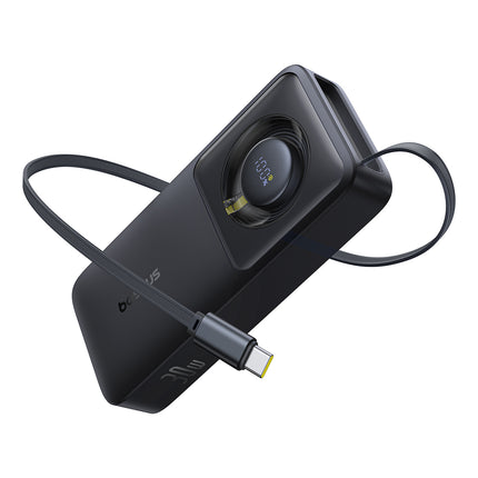 BASEUS 10000mAh 30W Powerbank with USB-C port and Free2Pull USB-C retractable cable - black
