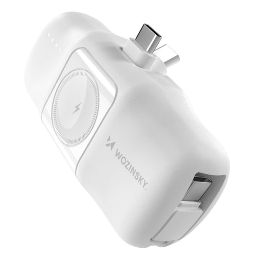 WOZINSKY Mini powerbank 5000mAh 15W USB-C and Apple Watch charger - white