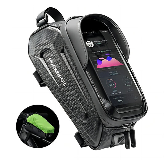 ROCKBROS Armored bicycle bag for a frame with a pocket for a phone, navigation, 1.7l + cover - black