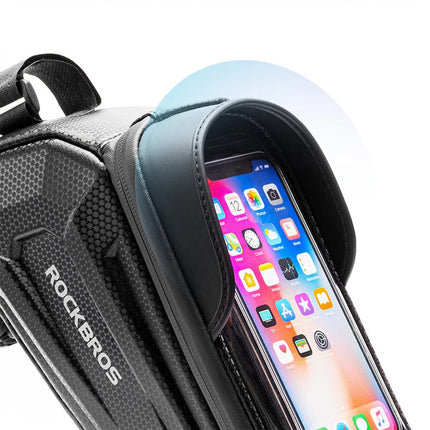 ROCKBROS Armored bicycle bag for a frame with a pocket for a phone, navigation, 1.7l + cover - black – image 4