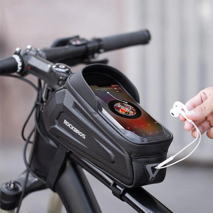 ROCKBROS Armored bicycle bag for a frame with a pocket for a phone, navigation, 1.7l + cover - black – image 9