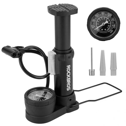 ROCKBROS Universal floor foot bicycle pump with pressure gauge - black