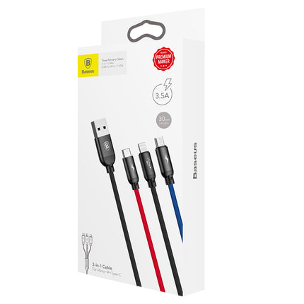 BASEUS 3in1 Cable USB-A - micro USB / iPhone Lightning / USB-C 3.5A 0.3m - black – image 7