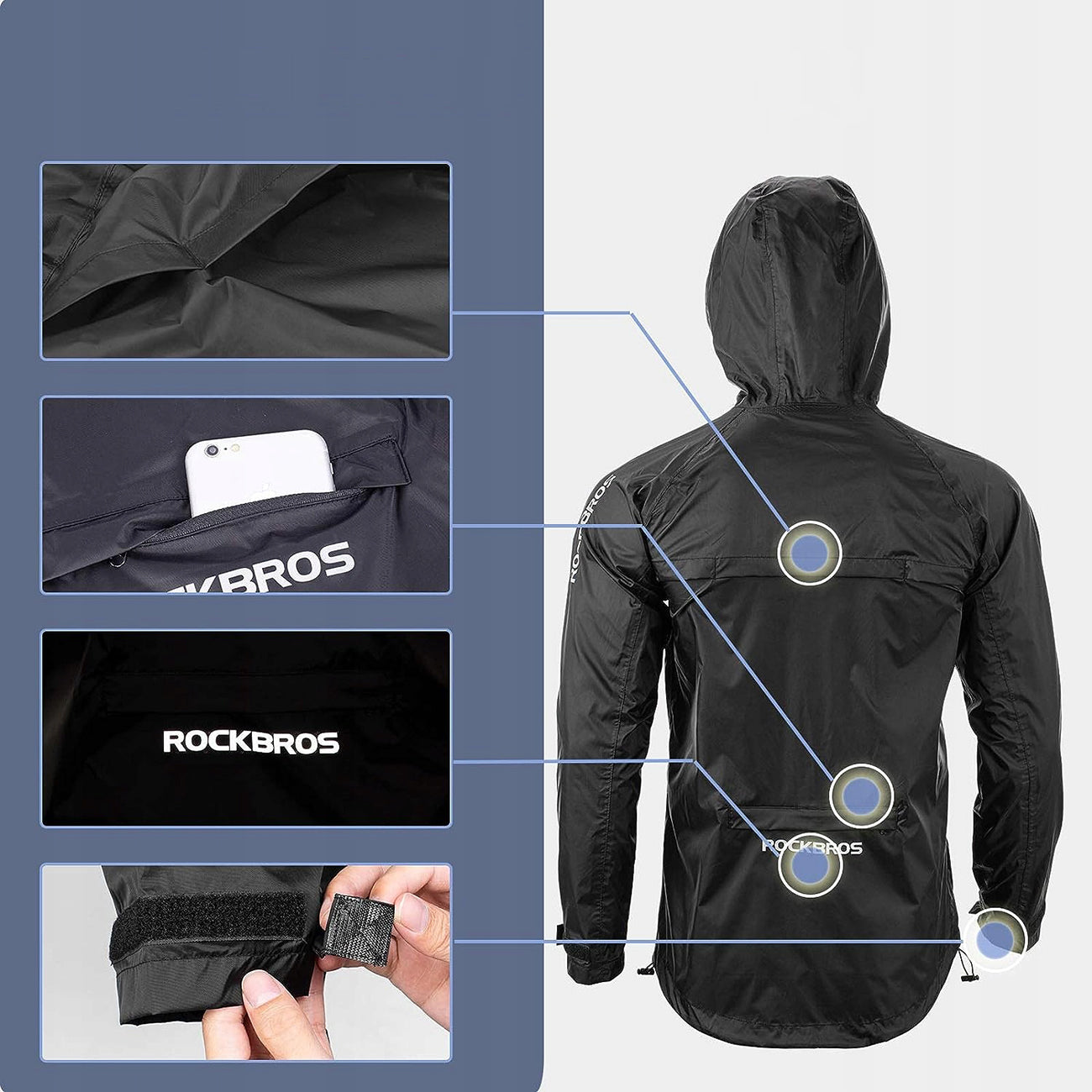 ROCKBROS Breathable, windproof XXL cycling raincoat - black – image 6