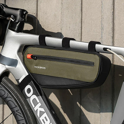ROCKBROS Bicycle bag for a bicycle frame with a side pocket 1.7l - green and black – image 5