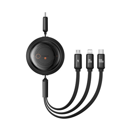 BASEUS 3in1 Universal retractable cable USB-C - Lightning / USB-C / micro USB 100W 1.1m - black