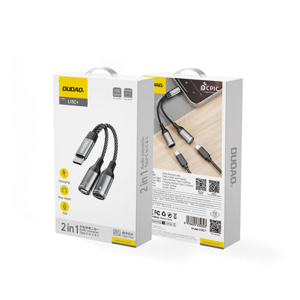 DUDAO 2in1 USB-C splitter adapter for power and headphones - gray – image 2