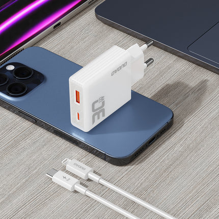 DUDAO GaN A30EUL 30W USB-A USB-C mains charger + USB-C - Lightning cable - white – image 8