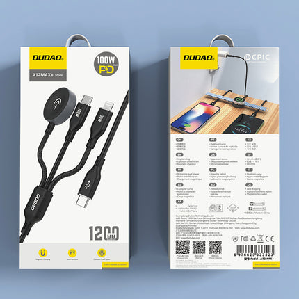 DUDAO 3in1 Cable USB-C - USB-C / iPhone Lightning / charger for Apple Watch PD 100W 1.2m - black – image 2