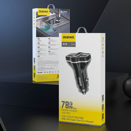 DUDAO R78 78W USB-C PD / 2xUSB-A QC car charger - black – image 3