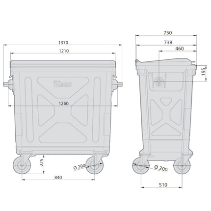 GSG24 Metal Steel Waste Container Garbage Ash Refractory EN 840-2 660L – image 2