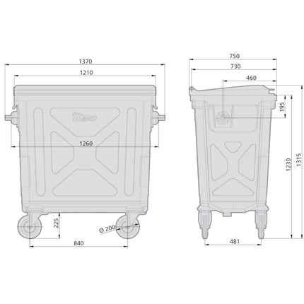 GSG24 Metal Steel Waste Container Garbage Ash Refractory EN 840-2 770L – image 2