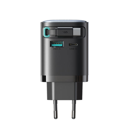 JOYROOM GaN 65W USB-A USB-C wall charger with built-in USB-C cable - black – image 3