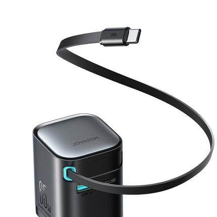 JOYROOM GaN 65W USB-A USB-C wall charger with built-in USB-C cable - black – image 5