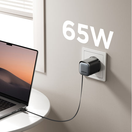 JOYROOM GaN 65W USB-A USB-C wall charger with built-in USB-C cable - black – image 8
