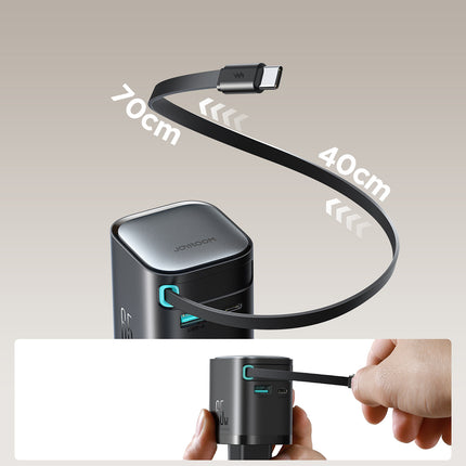 JOYROOM GaN 65W USB-A USB-C wall charger with built-in USB-C cable - black – image 9