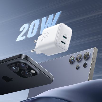 JOYROOM 2x USB-C 20W PD QC 3.0 mains charger - white – image 9