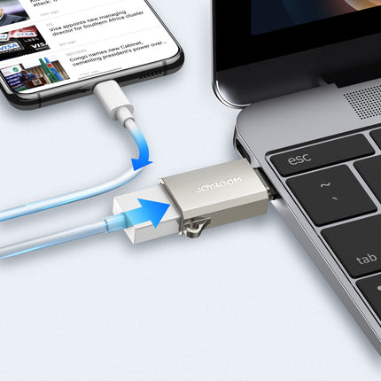 JOYROOM USB-C (male) - USB-A (female) adapter with lanyard eyelet - silver – image 4