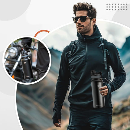 ROCKBROS Bicycle bottle, thermal bottle for drinks, stainless steel, 530 ml - black – image 3
