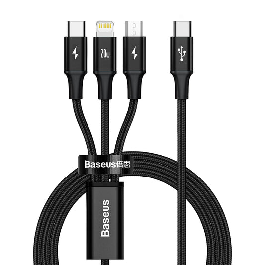 BASEUS 3in1 Cable USB-C - USB-C / iPhone Lightning / microUSB 20W PD 1.5m - black