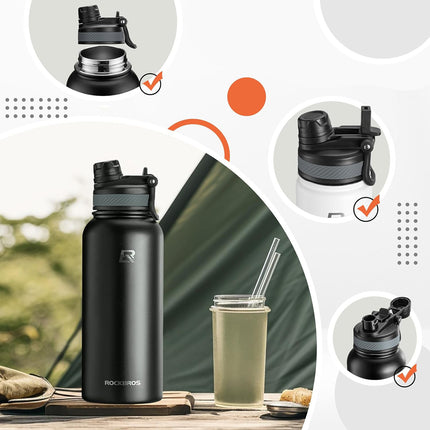 ROCKBROS Thermal bicycle bottle for drinks, 620 ml, steel - black – image 6