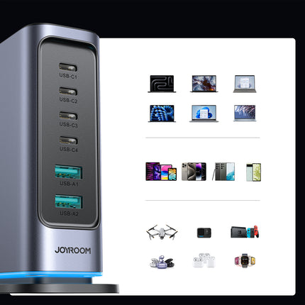JOYROOM Charging station GaN multiport charger 65W EU 4x USB-C and 2x USB-A - dark gray – image 10