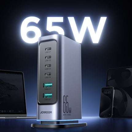 JOYROOM Charging station GaN multiport charger 65W EU 4x USB-C and 2x USB-A - dark gray – image 7