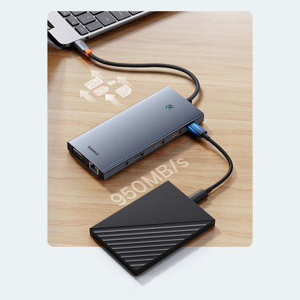BASEUS 13in1 HUB adapter PortalJoy Series USB-C HDMI DP VGA USB-A PD RJ45 SD TF AUX - gray – image 10