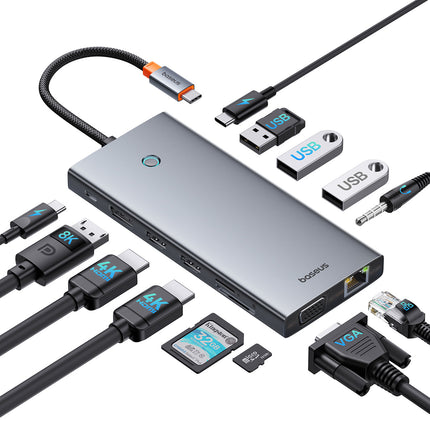 BASEUS 13in1 HUB adapter PortalJoy Series USB-C HDMI DP VGA USB-A PD RJ45 SD TF AUX - gray – image 4