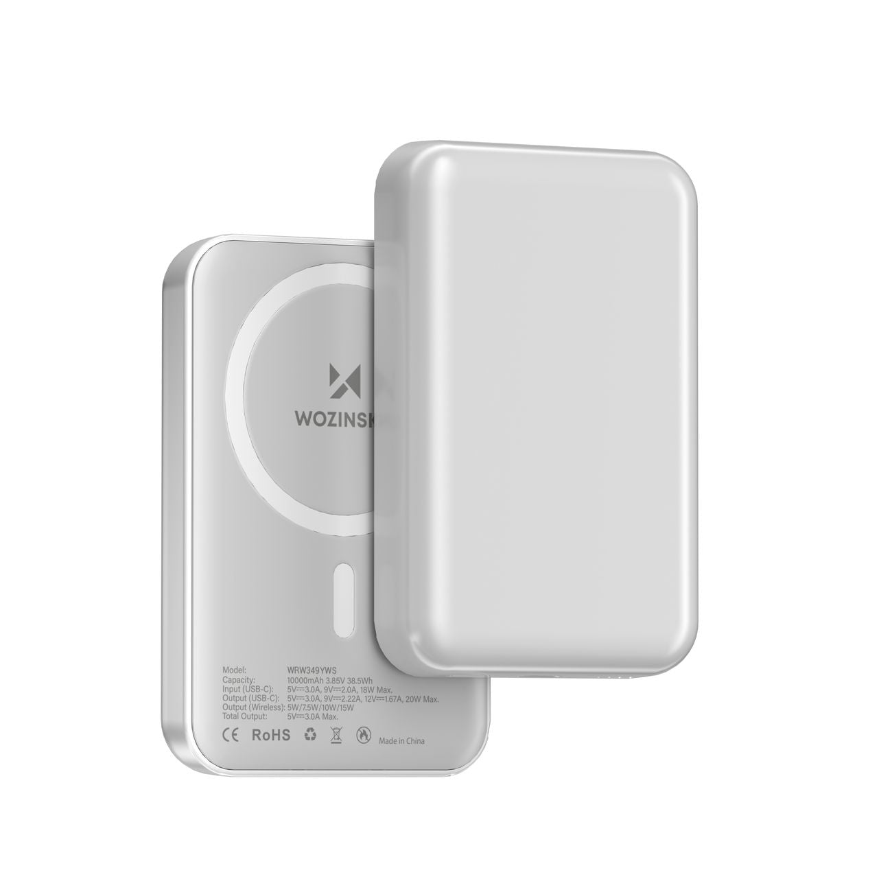 WOZINSKY Magnetic powerbank 10000 mAh with USB-C cable 25 cm - white – image 2