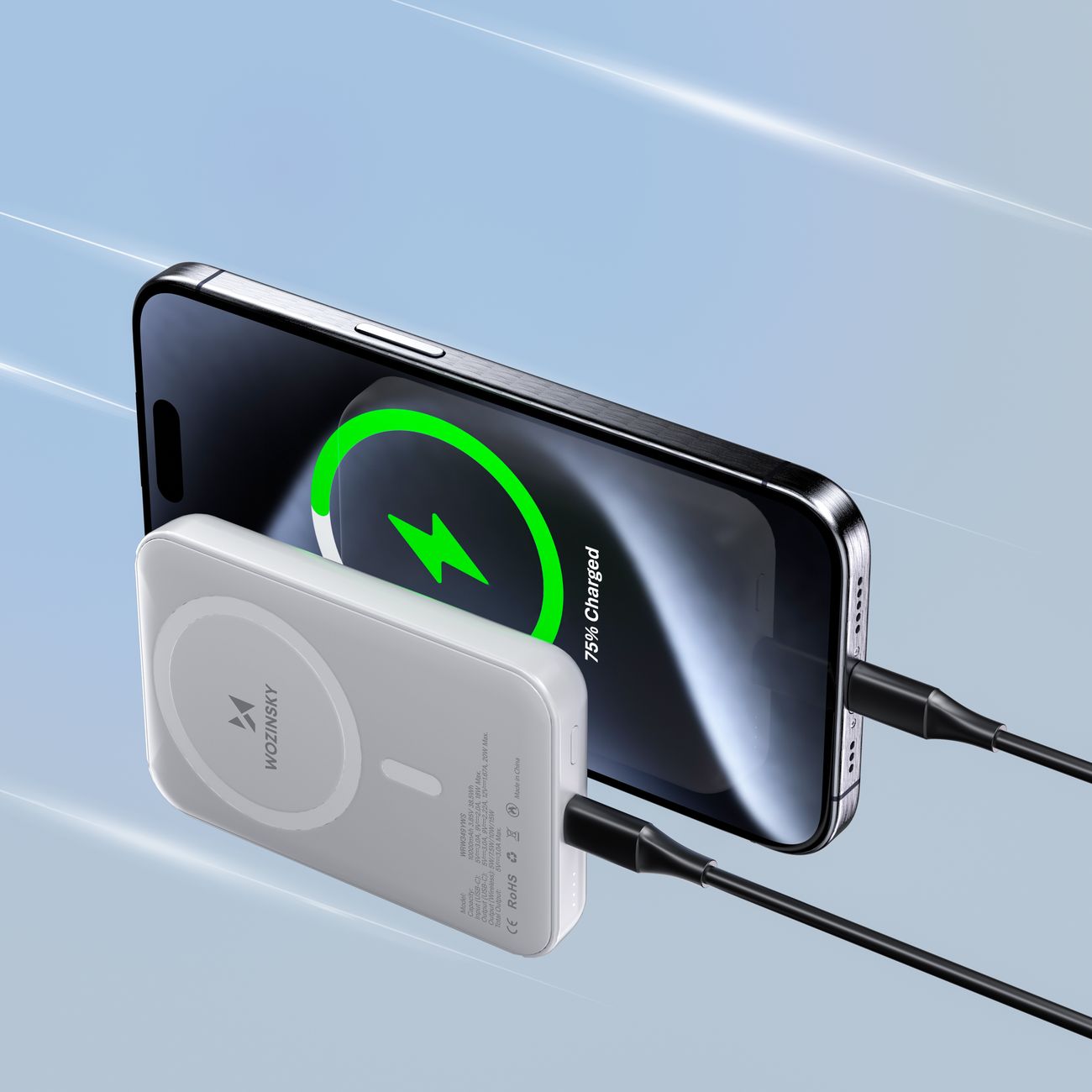 WOZINSKY Magnetic powerbank 10000 mAh with USB-C cable 25 cm - white – image 5
