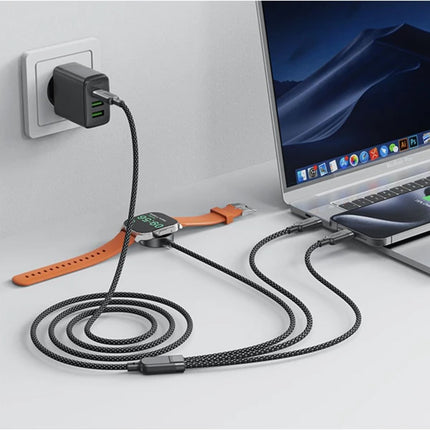 ACEFAST 3in1 Cable USB-C - 2x USB-C / Apple Watch Qi charger 480Mb/s 100W 1.2m - black – image 4