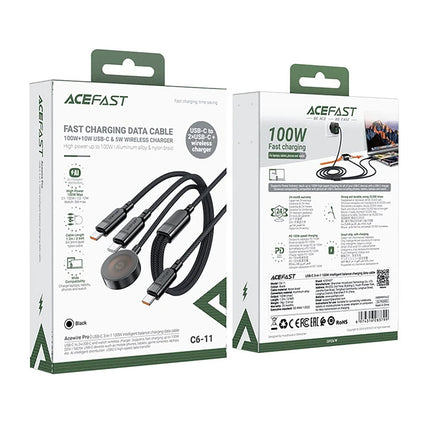 ACEFAST 3in1 Cable USB-C - 2x USB-C / Apple Watch Qi charger 480Mb/s 100W 1.2m - black – image 5