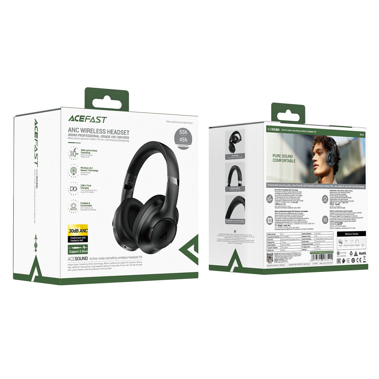 ACEFAST H4 ANC wireless Bluetooth 5.3 IPX4 over-ear headphones - black – image 6