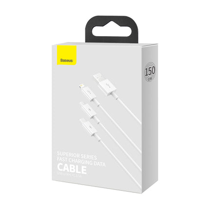BASEUS 3in1 Cable Superior Series USB-A - USB-C / iPhone Lightning / micro USB 3.5A 0.5m - white – image 6