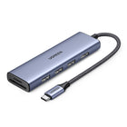 UGREEN 6in1 HUB Adapter USB-C - HDMI / USB-A / SD TF card reader - gray