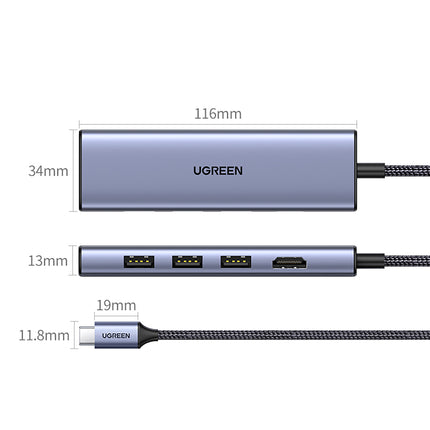 UGREEN 6in1 HUB Adapter USB-C - HDMI / USB-A / SD TF card reader - gray – image 2