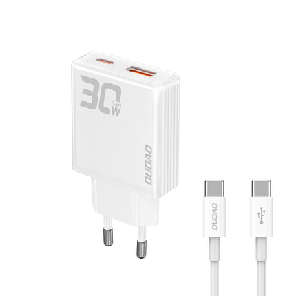 DUDAO GaN 30W USB-A - USB-C wall charger with USB-C cable - white